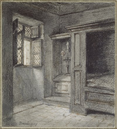 Interior of a Bedroom with a Sanctuary on the Left by Charles Francois Daubigny